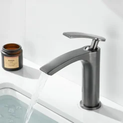 Bathroom Waterfall Sink Faucet, Basin Mixer Taps Tall Short Brass, Deck Mounted Single Handle One Hole Tap with Hot and Cold Hose Vessel Water Tap Washroom