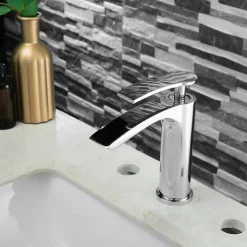 Bathroom Waterfall Sink Faucet, Basin Mixer Taps Tall Short Brass, Deck Mounted Single Handle One Hole Tap with Hot and Cold Hose Vessel Water Tap Washroom