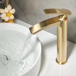 Bathroom Waterfall Sink Faucet, Basin Mixer Taps Tall Short Brass, Deck Mounted Single Handle One Hole Tap with Hot and Cold Hose Vessel Water Tap Washroom