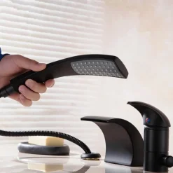 Bathtub Faucet - Contemporary Chrome Free Standing Ceramic Valve Bath Shower Mixer Taps / Two Handles Three Holes