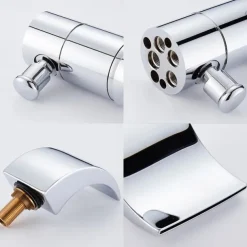 Bathtub Faucet - Contemporary Chrome Free Standing Ceramic Valve Bath Shower Mixer Taps / Two Handles Three Holes