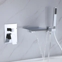 Bathtub Faucet - Contemporary Chrome Wall Installation Ceramic Valve Bath Shower Mixer Taps