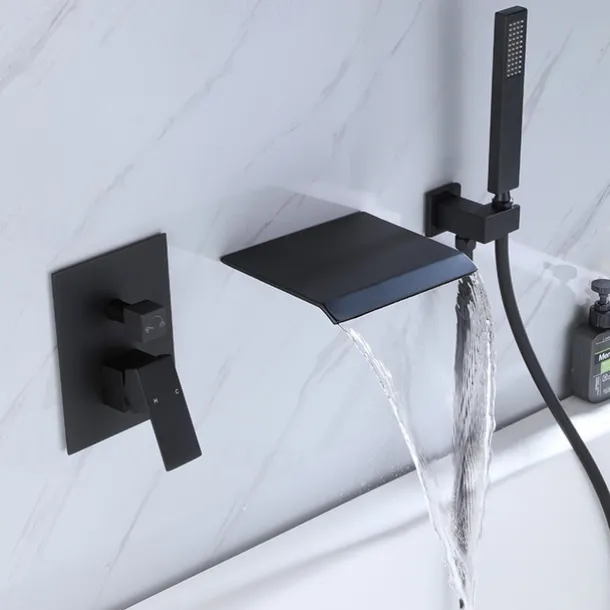 Bathtub Faucet - Contemporary Chrome Wall Installation Ceramic Valve Bath Shower Mixer Taps