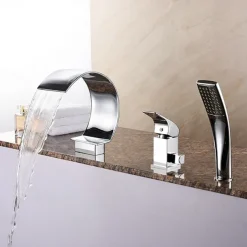 Bathtub Faucet - Contemporary Chrome Roman Tub Ceramic Valve Bath Shower Mixer Taps / Brass / Single Handle Three Holes