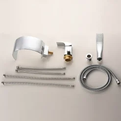 Bathtub Faucet - Contemporary Chrome Roman Tub Ceramic Valve Bath Shower Mixer Taps / Brass / Single Handle Three Holes