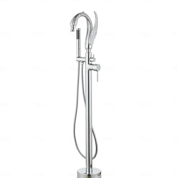 Bathtub Faucet - Contemporary Chrome Floor Mounted Ceramic Valve Bath Shower Mixer Taps