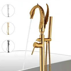 Bathtub Faucet - Contemporary Chrome Floor Mounted Ceramic Valve Bath Shower Mixer Taps