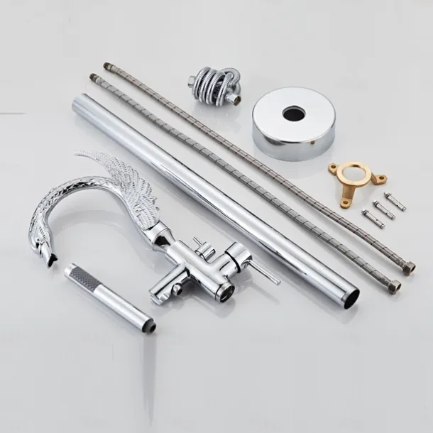 Bathtub Faucet - Contemporary Chrome Floor Mounted Ceramic Valve Bath Shower Mixer Taps