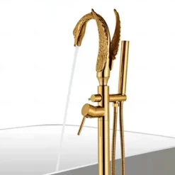 Bathtub Faucet - Contemporary Chrome Floor Mounted Ceramic Valve Bath Shower Mixer Taps