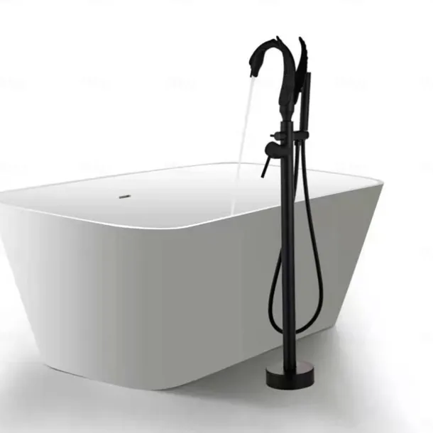 Bathtub Faucet - Contemporary Chrome Floor Mounted Ceramic Valve Bath Shower Mixer Taps