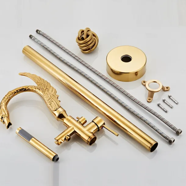 Bathtub Faucet - Contemporary Chrome Floor Mounted Ceramic Valve Bath Shower Mixer Taps