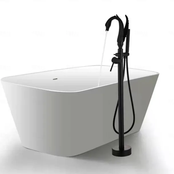 Bathtub Faucet - Contemporary Chrome Floor Mounted Ceramic Valve Bath Shower Mixer Taps