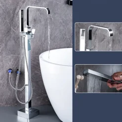 Bathtub Faucet - Contemporary Electroplated Free Standing Brass Valve Bath Shower Mixer Taps