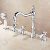 Bathtub Faucet - Contemporary Chrome Roman Tub Ceramic Valve Bath Shower Mixer Taps / Three Handles Two Holes