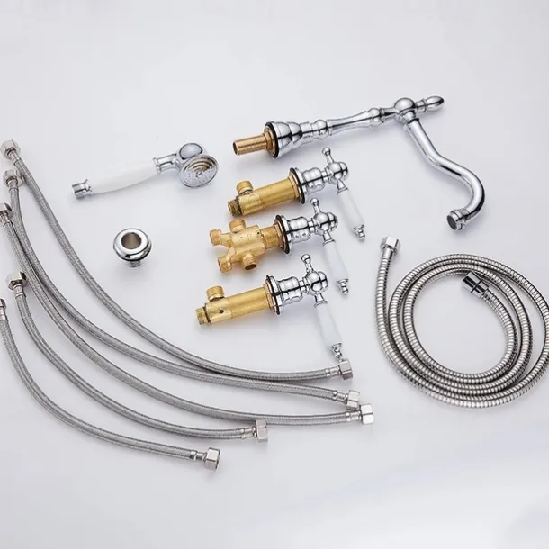 Bathtub Faucet - Contemporary Chrome Roman Tub Ceramic Valve Bath Shower Mixer Taps / Three Handles Two Holes