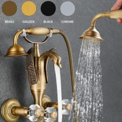 Bathtub Faucet - Contemporary Antique Brass Wall Installation Brass Valve Bath Shower Mixer Taps