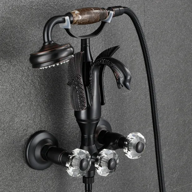 Bathtub Faucet - Contemporary Antique Brass Wall Installation Brass Valve Bath Shower Mixer Taps