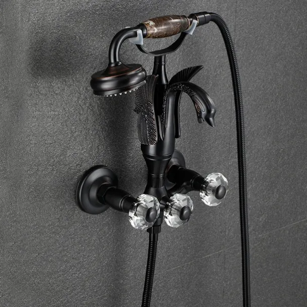 Bathtub Faucet - Contemporary Antique Brass Wall Installation Brass Valve Bath Shower Mixer Taps