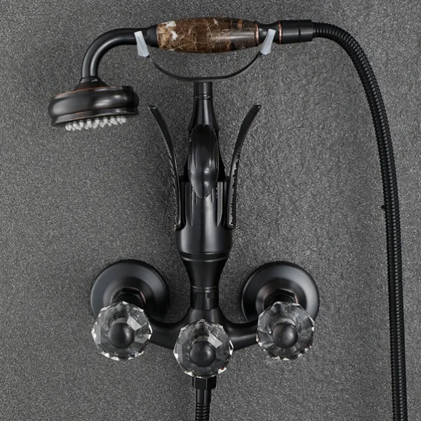 Bathtub Faucet - Contemporary Antique Brass Wall Installation Brass Valve Bath Shower Mixer Taps