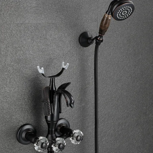 Bathtub Faucet - Contemporary Antique Brass Wall Installation Brass Valve Bath Shower Mixer Taps