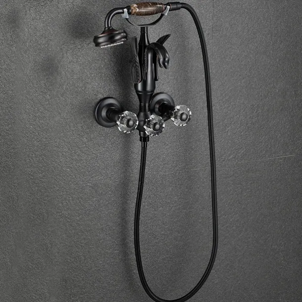 Bathtub Faucet - Contemporary Antique Brass Wall Installation Brass Valve Bath Shower Mixer Taps