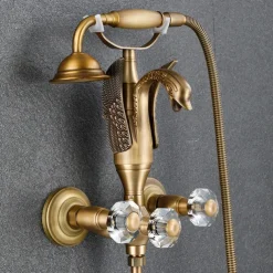 Bathtub Faucet - Contemporary Antique Brass Wall Installation Brass Valve Bath Shower Mixer Taps