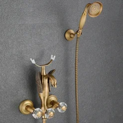 Bathtub Faucet - Contemporary Antique Brass Wall Installation Brass Valve Bath Shower Mixer Taps