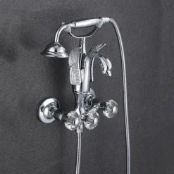 Bathtub Faucet - Contemporary Antique Brass Wall Installation Brass Valve Bath Shower Mixer Taps