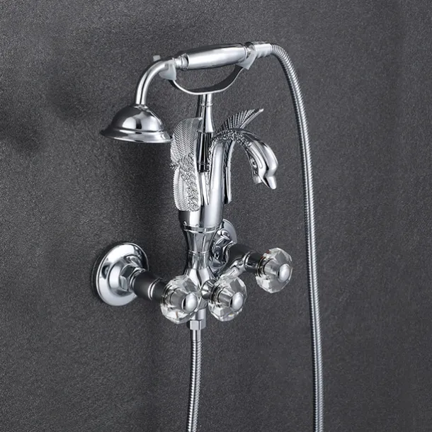 Bathtub Faucet - Contemporary Antique Brass Wall Installation Brass Valve Bath Shower Mixer Taps