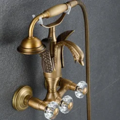 Bathtub Faucet - Contemporary Antique Brass Wall Installation Brass Valve Bath Shower Mixer Taps