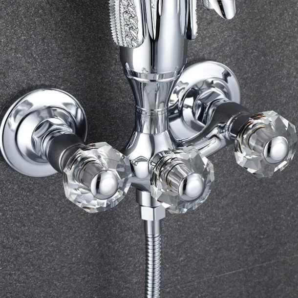 Bathtub Faucet - Contemporary Antique Brass Wall Installation Brass Valve Bath Shower Mixer Taps