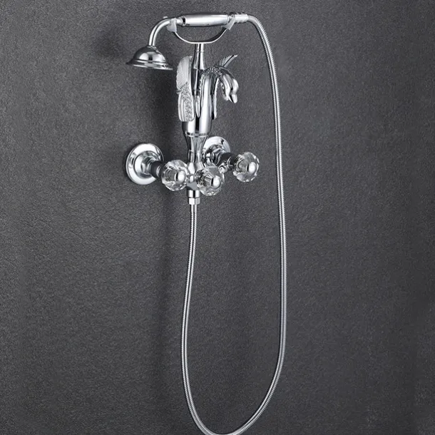 Bathtub Faucet - Contemporary Antique Brass Wall Installation Brass Valve Bath Shower Mixer Taps