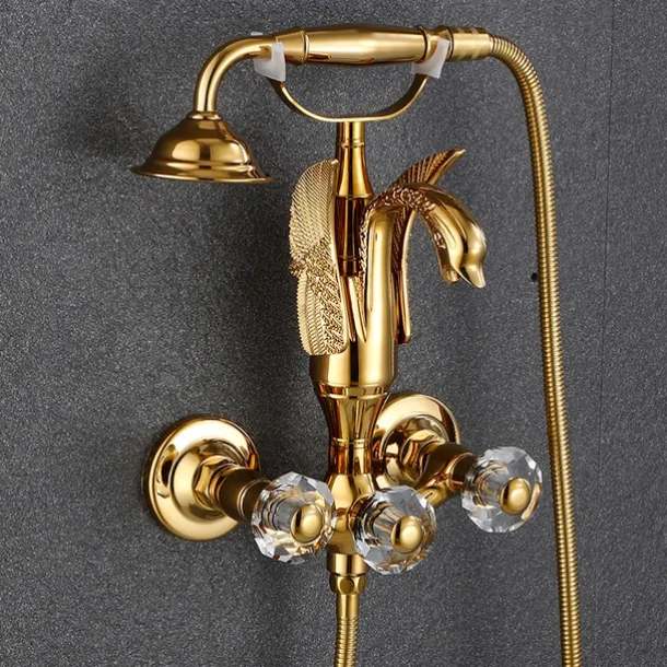 Bathtub Faucet - Contemporary Antique Brass Wall Installation Brass Valve Bath Shower Mixer Taps