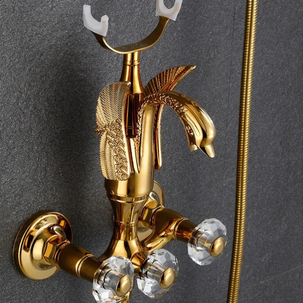 Bathtub Faucet - Contemporary Antique Brass Wall Installation Brass Valve Bath Shower Mixer Taps