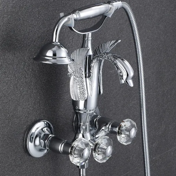 Bathtub Faucet - Contemporary Antique Brass Wall Installation Brass Valve Bath Shower Mixer Taps