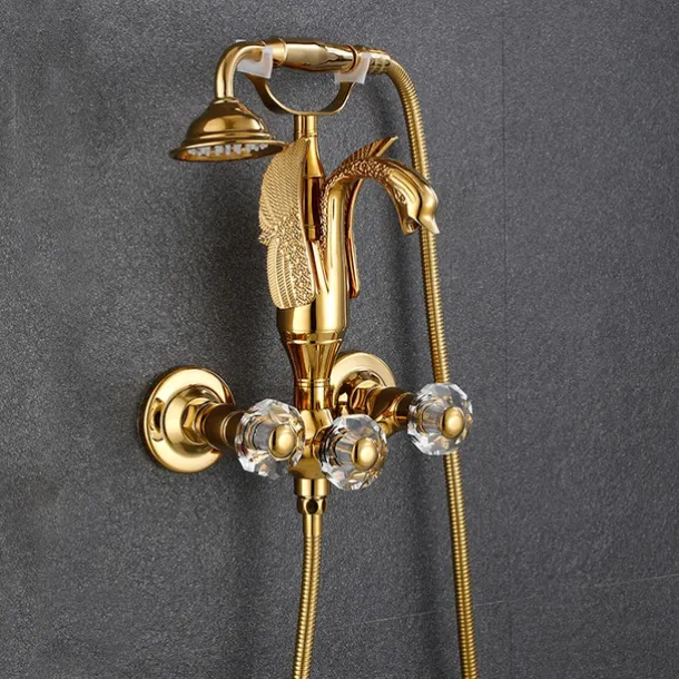 Bathtub Faucet - Contemporary Antique Brass Wall Installation Brass Valve Bath Shower Mixer Taps