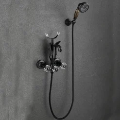 Bathtub Faucet - Contemporary Antique Brass Wall Installation Brass Valve Bath Shower Mixer Taps