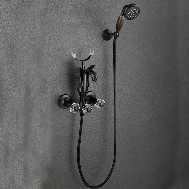 Bathtub Faucet - Contemporary Antique Brass Wall Installation Brass Valve Bath Shower Mixer Taps