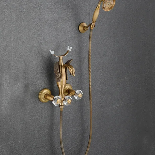 Bathtub Faucet - Contemporary Antique Brass Wall Installation Brass Valve Bath Shower Mixer Taps