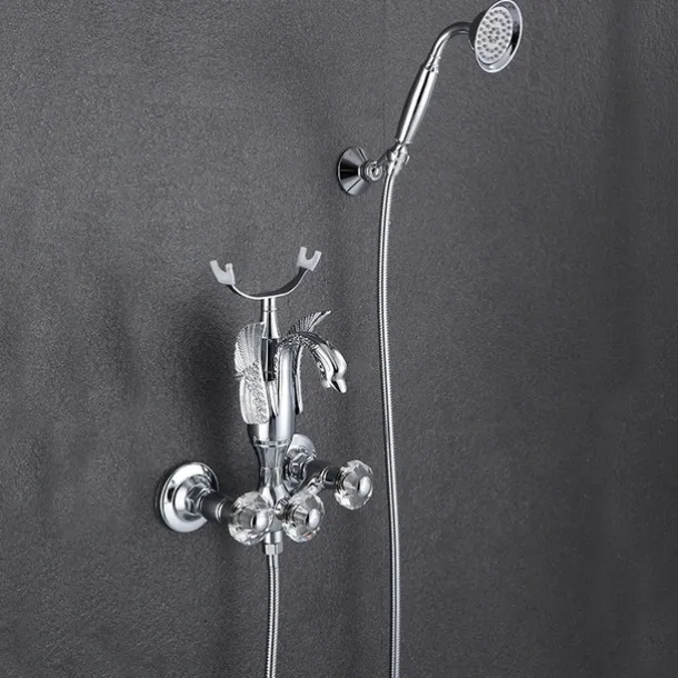 Bathtub Faucet - Contemporary Antique Brass Wall Installation Brass Valve Bath Shower Mixer Taps