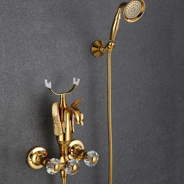 Bathtub Faucet - Contemporary Antique Brass Wall Installation Brass Valve Bath Shower Mixer Taps