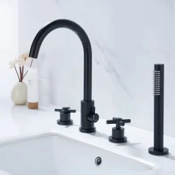 Bathtub Faucet - Contemporary Nickel Brushed Roman Tub Brass Valve Bath Shower Mixer Taps / Two Handles Four Holes