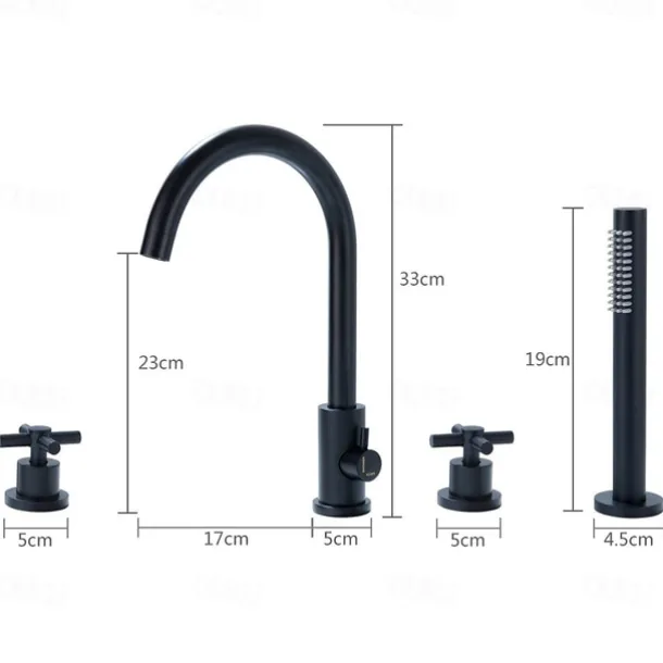 Bathtub Faucet - Contemporary Nickel Brushed Roman Tub Brass Valve Bath Shower Mixer Taps / Two Handles Four Holes