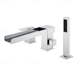 Bathtub Faucet -3 Holes Waterfall Bathtub Mixer Tap Chrome Bathroom Shower Faucet