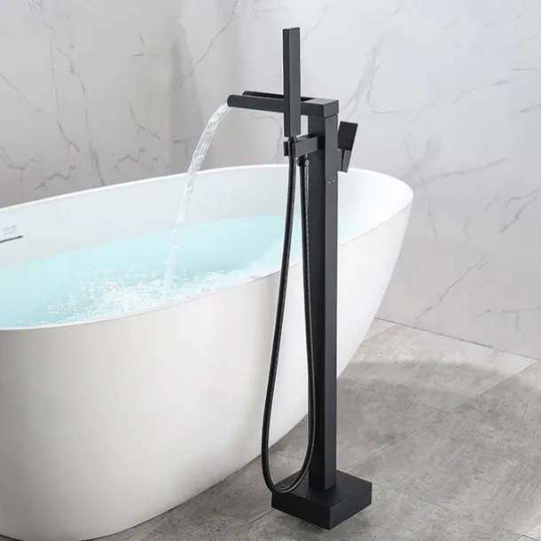 Bathtub Faucet - Minimalist Electroplated Free Standing Brass Valve Bath Shower Mixer Taps
