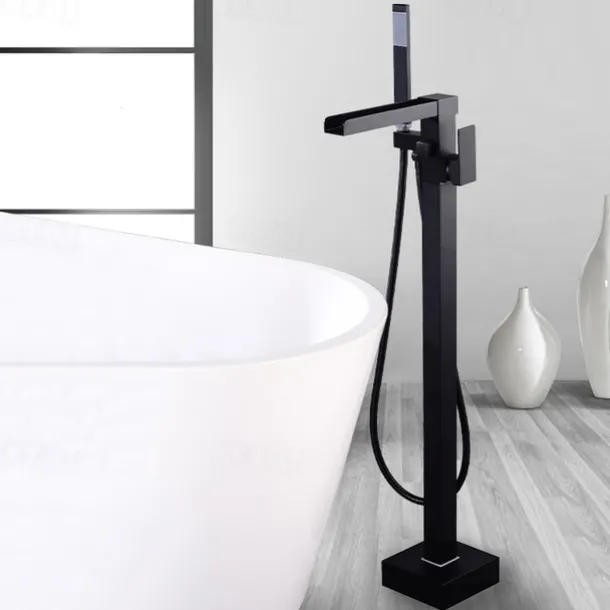 Bathtub Faucet - Minimalist Electroplated Free Standing Brass Valve Bath Shower Mixer Taps