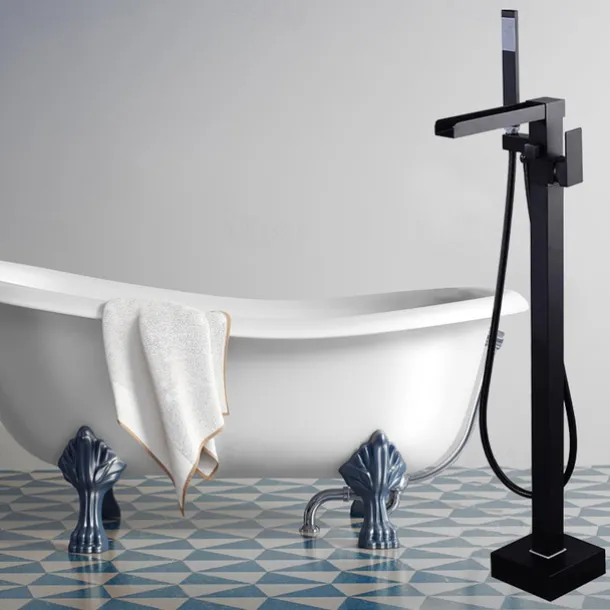 Bathtub Faucet - Minimalist Electroplated Free Standing Brass Valve Bath Shower Mixer Taps