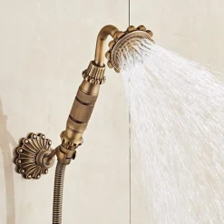 Bathtub Faucet - Retro Antique Brass Wall Installation Ceramic Valve Bath Shower Mixer Taps / Country / Single Handle / Yes / Rain Shower / Handshower Included