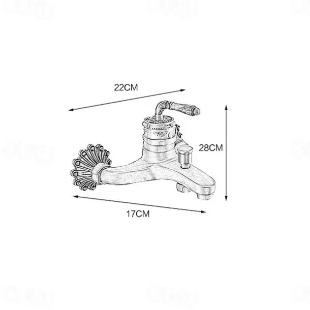 Bathtub Faucet - Retro Antique Brass Wall Installation Ceramic Valve Bath Shower Mixer Taps / Country / Single Handle / Yes / Rain Shower / Handshower Included