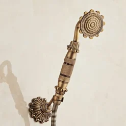 Bathtub Faucet - Retro Antique Brass Wall Installation Ceramic Valve Bath Shower Mixer Taps / Country / Single Handle / Yes / Rain Shower / Handshower Included